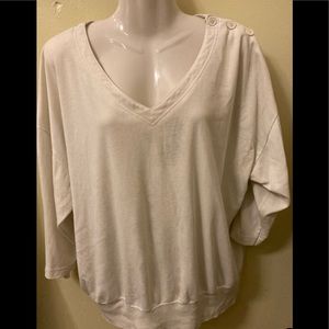 Womens Cream V Neck w/Button Accents on Shoulders by Contemporary Classics sz M